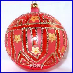 1989 Christopher Radko TIFFANY TRANSLUCENT PINK #89-044-0 4 Glass Ball Ornament