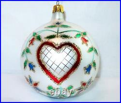 1990 Christopher Radko HEARTS & FLOWERS #90-015-0 Glass 4.25D Ball Ornament