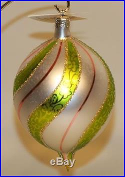 1991 Christopher Radko Glass Ornament Villandry Green Swirl Teardrop 91-087-0