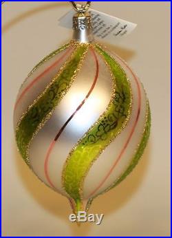 1991 Christopher Radko Glass Ornament Villandry Green Swirl Teardrop 91-087-0