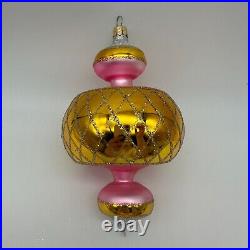 1993 Christopher Radko Jumbo Spin Top 7 Ornament Pink and Gold