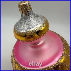 1993 Christopher Radko Jumbo Spin Top 7 Ornament Pink and Gold