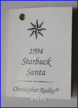 1994 LARGE CHRISTOPHER RADKO STARBUCK SANTA CHRISTMAS ORNAMENT with BOX & COA