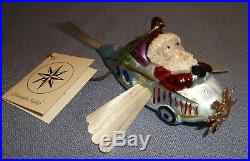 1995 CHRISTOPHER RADKO'THROUGH THE CLOUDS' SANTA FLYING PLANE ORNAMENT withTAG