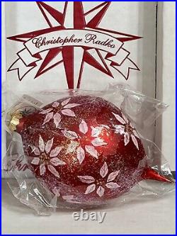 1997 Radko POINSETTIA SNOW SEALED Red Ball Drop Ornament 7x4 Large NIBWT Mint