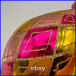 2001 Christopher Radko Carniva Harlequin Drop 7 Ornament Pink Yellow 0100360