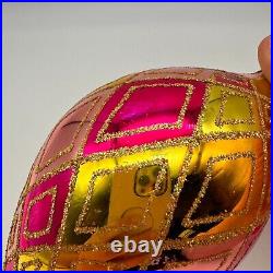 2001 Christopher Radko Carniva Harlequin Drop 7 Ornament Pink Yellow 0100360