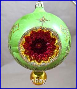 2002 Christopher Radko Ice Ball Beauty Green & Gold 5 Glass Christmas Ornament