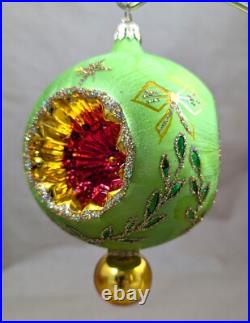 2002 Christopher Radko Ice Ball Beauty Green & Gold 5 Glass Christmas Ornament