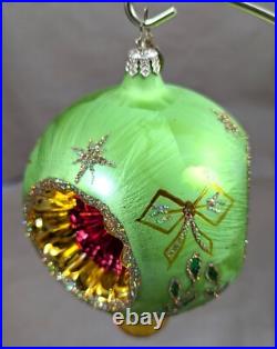 2002 Christopher Radko Ice Ball Beauty Green & Gold 5 Glass Christmas Ornament