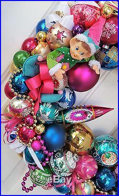 24 Vintage Retro Glass Christmas Ornament Wreath Pixie Elf Christopher Radko