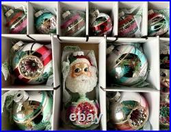 26 Assortment Set Shiny Brite Christmas Ornaments 2 Figural Indents Radko