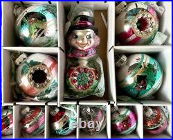 26 Assortment Set Shiny Brite Christmas Ornaments 2 Figural Indents Radko