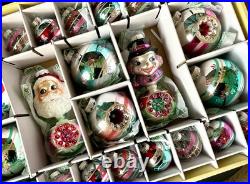 26 Assortment Set Shiny Brite Christmas Ornaments 2 Figural Indents Radko