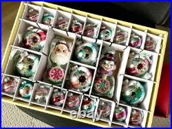 26 Assortment Set Shiny Brite Christmas Ornaments 2 Figural Indents Radko