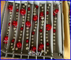 2 Boxes Christopher Radko Shiny Brite Blown Glass Christmas Garland Red & Silver
