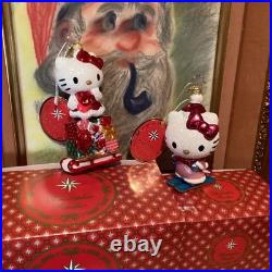 2 Christopher Radko Glass Christmas Ornaments Hello Kitty 2024 Sanrio Sled Ski