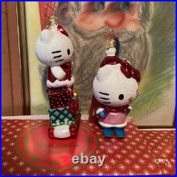 2 Christopher Radko Glass Christmas Ornaments Hello Kitty 2024 Sanrio Sled Ski