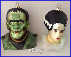 2 Christopher Radko Ornaments Frankenstein and Bride of Frankenstein