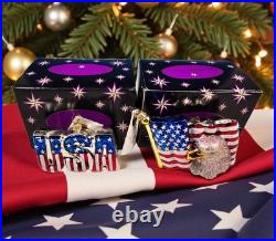 2 Christopher Radko Patriotic Christmas Ornaments Bold & Brave Bold White & Blue