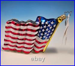 2 Christopher Radko Patriotic Christmas Ornaments Bold & Brave Bold White & Blue