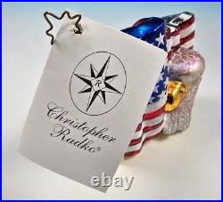 2 Christopher Radko Patriotic Christmas Ornaments Bold & Brave Bold White & Blue