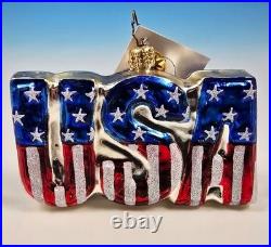 2 Christopher Radko Patriotic Christmas Ornaments Bold & Brave Bold White & Blue