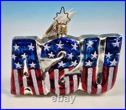 2 Christopher Radko Patriotic Christmas Ornaments Bold & Brave Bold White & Blue