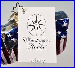 2 Christopher Radko Patriotic Christmas Ornaments Bold & Brave Bold White & Blue