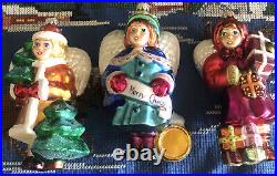 3 CHRISTOPHER RADKO Angel Glass Christmas Ornaments Presents & Trees 6 1/2 Rare