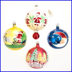 4 Christopher Radko Christmas Ornaments Rare Santa, Sleigh, Moon, Hand Painted