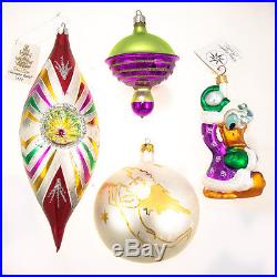4 Christopher Radko Rare Christmas Ornaments Large Teardrop, Angel, Donald Duck