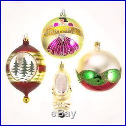 4 Christopher Radko Rare Glass Christmas Ornaments Lady, Shoe, Pine Forest
