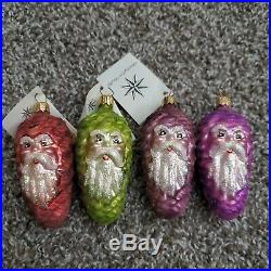 4 Vintage Christopher Radko Pine Tree Santa Glass Christmas Ornament 1997