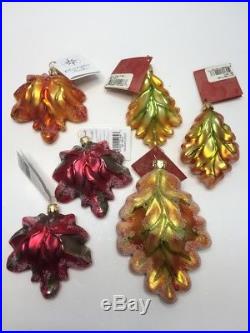 6 Christopher Radko Ornaments Maple & Oak Leaves Retired