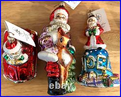 7 Christopher Radko & Adler Santa Car Noel Bell Hearts Polonaise Glass Ornaments