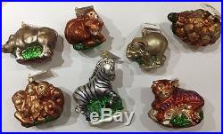 7-Christopher Radko Ornaments Tiger Elephant Monkeys Zebra Turtle Rhino Bear