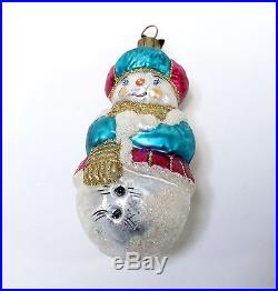 8 Christopher Radko Christmas Ornaments Glass Glittered Santa Snowman Vintage