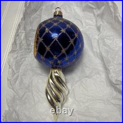 Beautiful Blue Vintage Christopher Radko Ball Ornament 9 Inches Tall