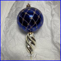 Beautiful Blue Vintage Christopher Radko Ball Ornament 9 Inches Tall
