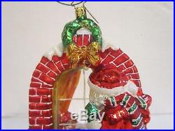 CHRISTOPHER RADKO 3D 2 SIDED SANTA AT WINDOW MOUTH BLOWN CHRISTMAS ORNAMENT EUC