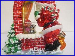 CHRISTOPHER RADKO 3D 2 SIDED SANTA AT WINDOW MOUTH BLOWN CHRISTMAS ORNAMENT EUC