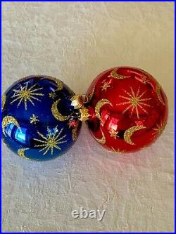 CHRISTOPHER RADKO CELESTIAL RED and CELESTIAL BLUE 1988 CHRISTMAS BALL EUC