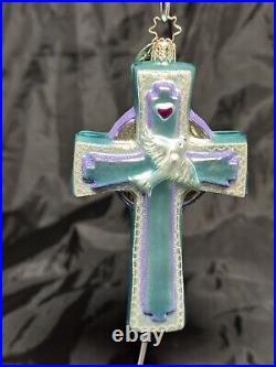 CHRISTOPHER RADKO Gift of the Spirit BLUE RELIGIOUS Cross Christmas Ornament EUC