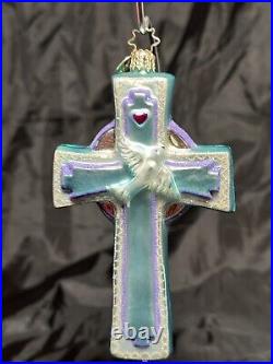 CHRISTOPHER RADKO Gift of the Spirit BLUE RELIGIOUS Cross Christmas Ornament EUC