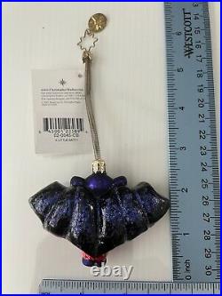 CHRISTOPHER RADKO Halloween Bat A Little Batty Glass Ornament Tag Mint Rare