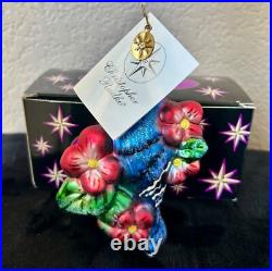 CHRISTOPHER RADKO RARE BLUE JAY WAY BLUE BIRD With FLOWER CHRISTMAS ORNAMENT 2003
