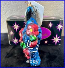 CHRISTOPHER RADKO RARE BLUE JAY WAY BLUE BIRD With FLOWER CHRISTMAS ORNAMENT 2003