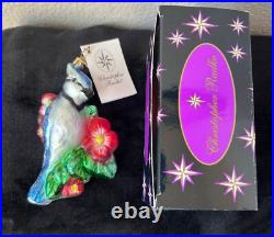 CHRISTOPHER RADKO RARE BLUE JAY WAY BLUE BIRD With FLOWER CHRISTMAS ORNAMENT 2003