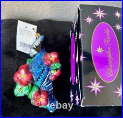 CHRISTOPHER RADKO RARE BLUE JAY WAY BLUE BIRD With FLOWER CHRISTMAS ORNAMENT 2003